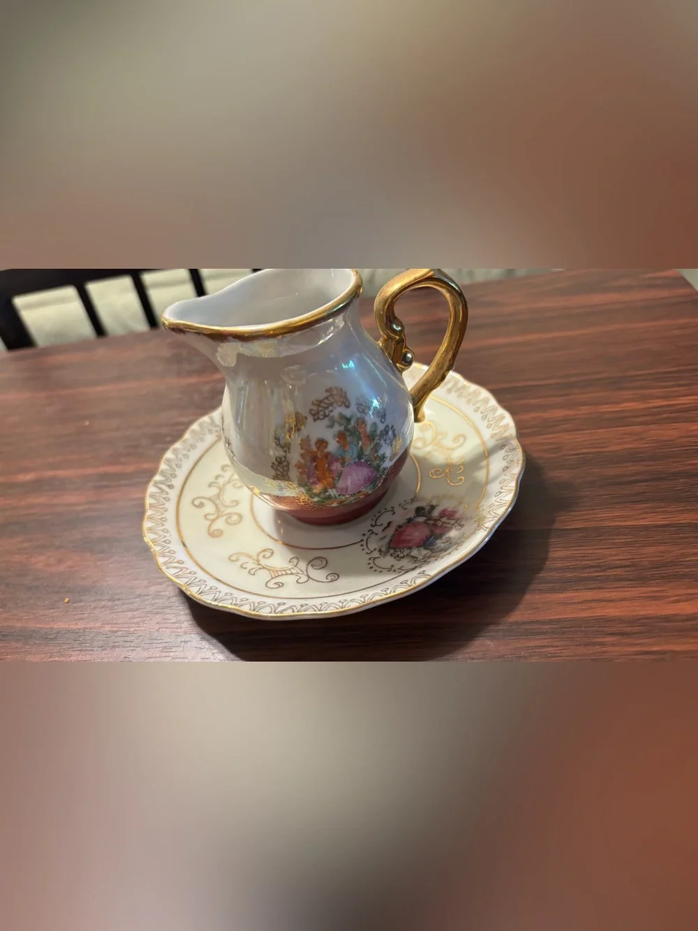 Vintage Lusterware Porcelain Tea Set Courting Couple Gold Trim
